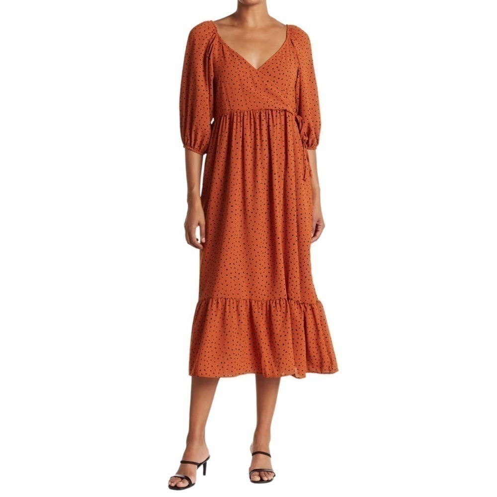 New! Cotton Emperium Animal Print Faux Wrap Midi Dress